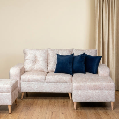 Sala En L Turquia + Puff Beige | Saira Muebles