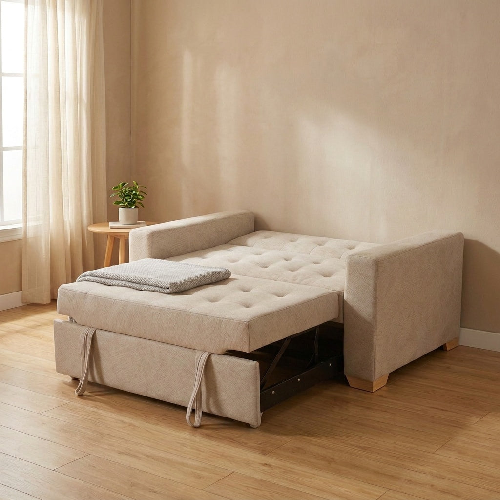 Sofá Cama Mónaco abierto como cama | Saira Muebles