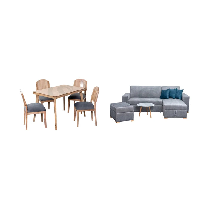 COMBO SALA CAMA ESPAÑA + COMEDOR 4 PTOS BASE COMEDOR PORTO + 4 SILLAS BELGICA