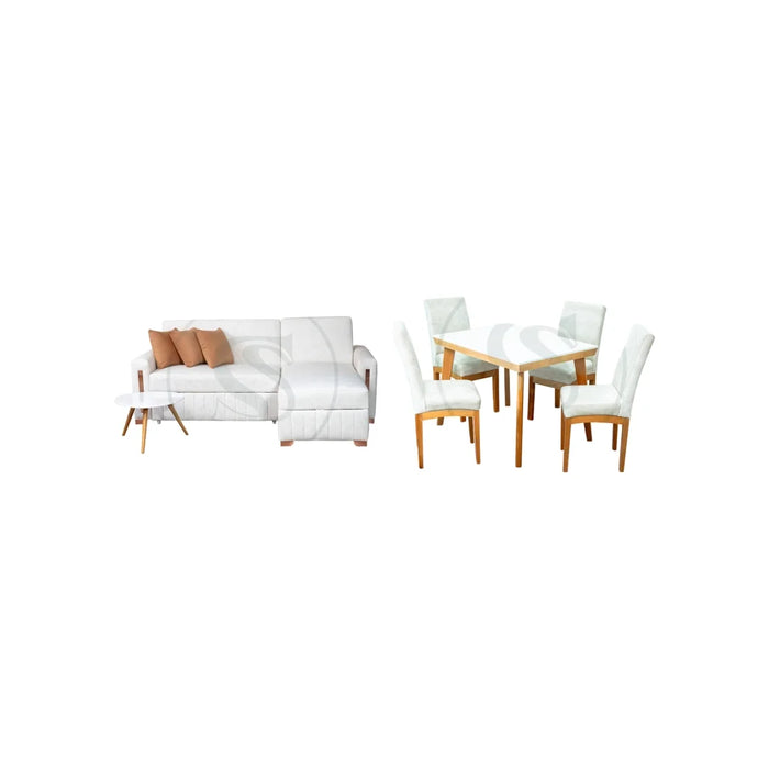 COMBO SALA CAMA BERLIN + COMEDOR 4 PTOS BASE COMEDOR KIOTO + 4 SILLAS ESTAMBUL