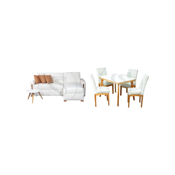 COMBO SALA CAMA BERLIN + COMEDOR 4 PTOS BASE COMEDOR KIOTO + 4 SILLAS ESTAMBUL