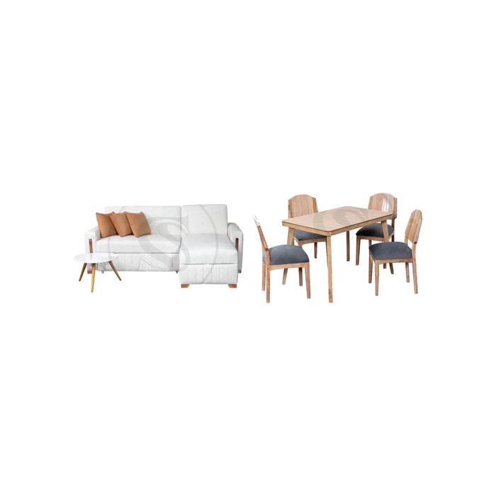 COMBO SALA CAMA BERLIN + COMEDOR 4 PTOS BASE COMEDOR PORTO + 4 SILLAS BELGICA