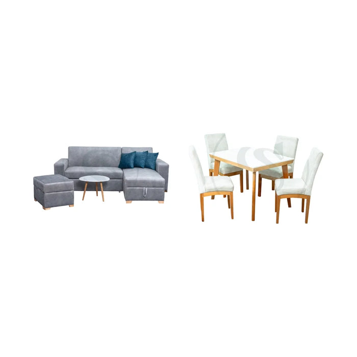 COMBO SALA CAMA ESPAÑA + COMEDOR 4 PTOS BASE COMEDOR KIOTO + 4 SILLAS ESTAMBUL