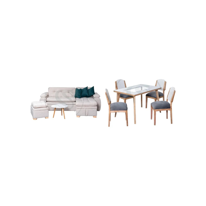 COMBO SALA CAMA BELGICA + COMEDOR 4 PTOS BASE COMEDOR BELGICA 4 SILLAS BELGICA