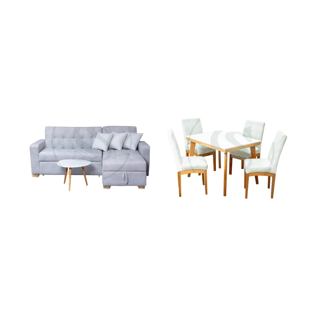 COMBO SALA MONACO + COMEDOR 4 PTOS BASE COMEDOR KIOTO + 4 SILLAS ESTAMBUL