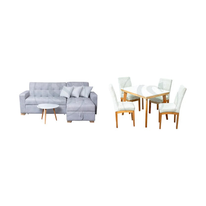 COMBO SALA MONACO + COMEDOR 4 PTOS BASE COMEDOR KIOTO + 4 SILLAS ESTAMBUL