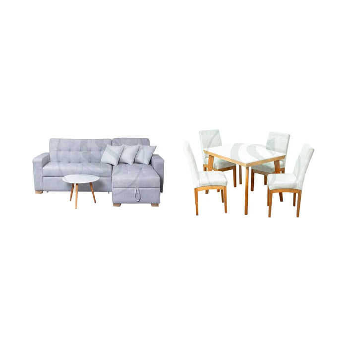 COMBO SALA MONACO + COMEDOR 4 PTOS BASE COMEDOR KIOTO + 4 SILLAS ESTAMBUL